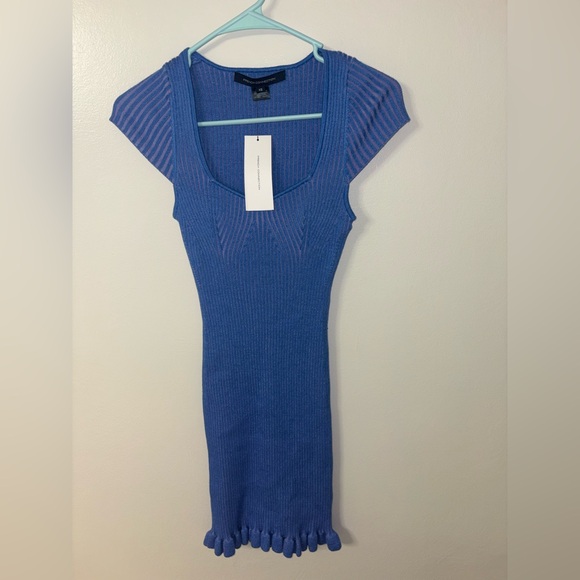 French Connection Mathilda Ribbed Knit Ruffled Bodycon Mini Dress - Picture 2 of 5